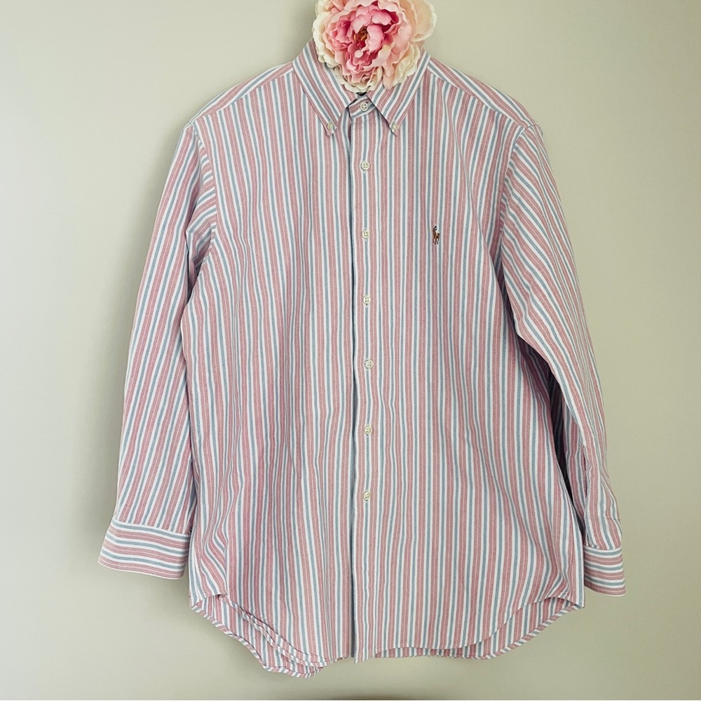 Ralph Lauren Cotton Red and Blue Striped Buttondown Shirt Classic Fit 16.5 32/33